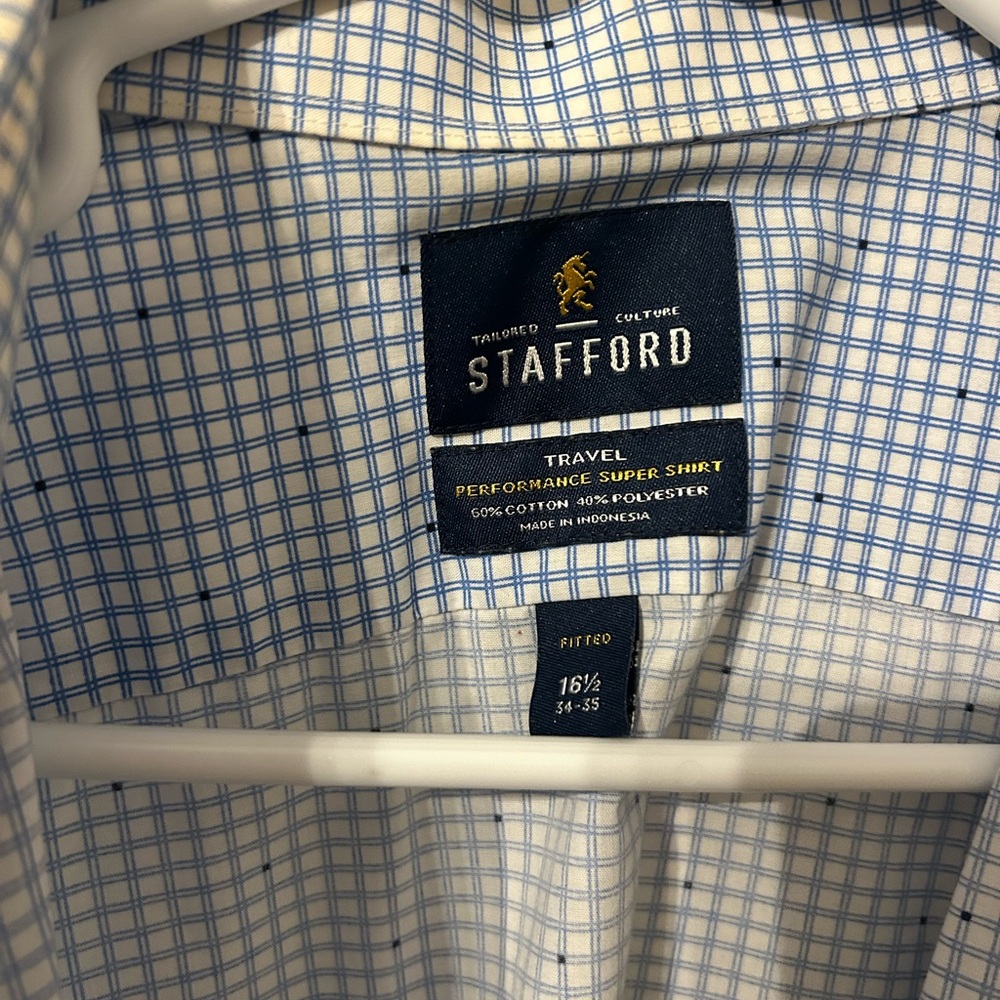 Stafford Men's Sky Blue Checkered Dress Shirt - Picture 3 of 4